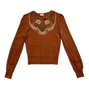 70s vintage embroidery boho top The Red Eye long sleeve hippie stitching design.